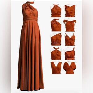 Convertible One-Shoulder Maxi Dress in Rust